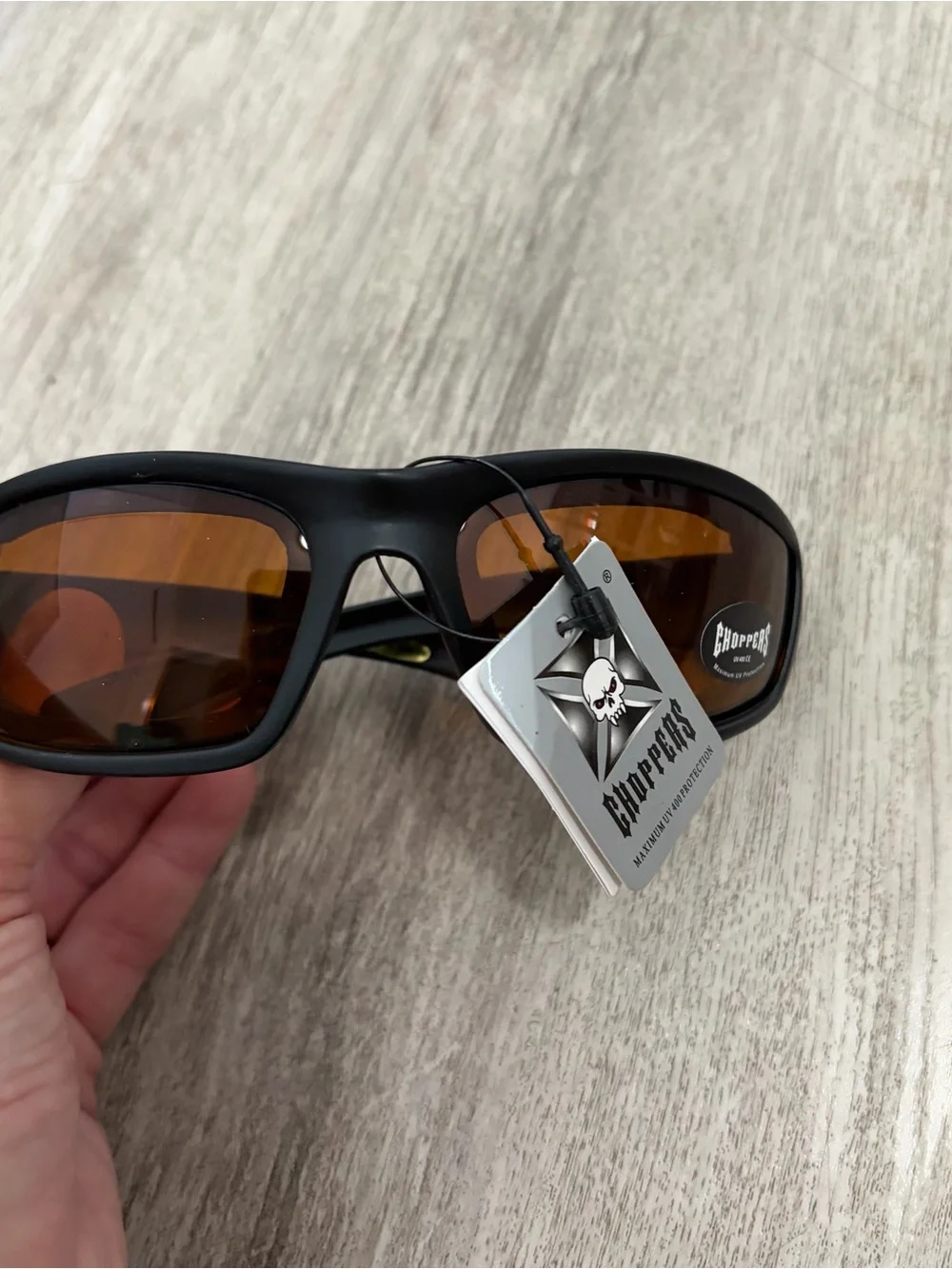 Choppers Padded Wrap Around Motorcycle Sunglasses Amber Lens Biker Moto New